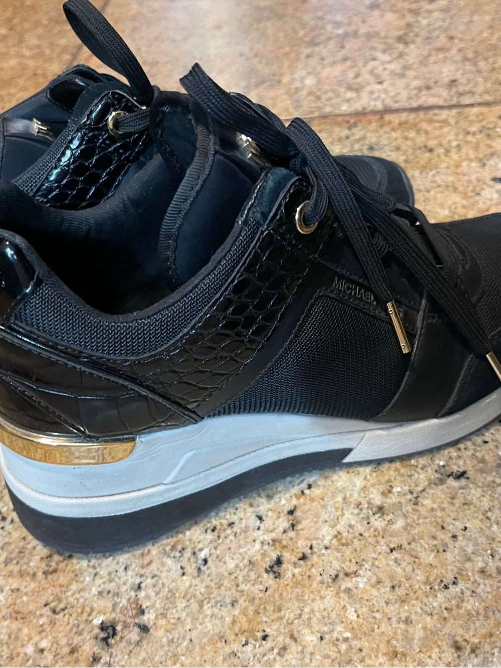 Michael Kors Black Women's Platform Lace-Up Sneakers with Gold Accent